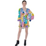 Care Bears, Adorable, Art V-Neck Flare Sleeve Mini Dress