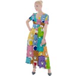 Care Bears, Adorable, Art Button Up Short Sleeve Maxi Dress