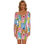 Care Bears, Adorable, Art Long Sleeve Square Neck Bodycon Velvet Dress