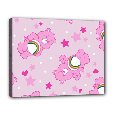 Cheer Bear Pink, Care, Care Bears, Cartoon Canvas 14  x 11  (Stretched) from ArtsNow.com