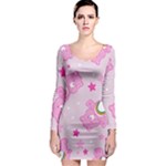 Cheer Bear Pink, Care, Care Bears, Cartoon Long Sleeve Bodycon Dress