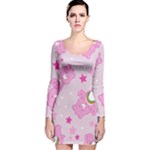 Cheer Bear Pink, Care, Care Bears, Cartoon Long Sleeve Velvet Bodycon Dress