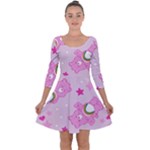 Cheer Bear Pink, Care, Care Bears, Cartoon Quarter Sleeve Skater Dress