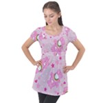 Cheer Bear Pink, Care, Care Bears, Cartoon Puff Sleeve Tunic Top