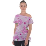 Cheer Bear Pink, Care, Care Bears, Cartoon Off Shoulder Tie-Up T-Shirt