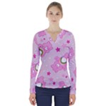 Cheer Bear Pink, Care, Care Bears, Cartoon V-Neck Long Sleeve Top