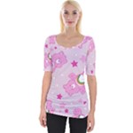 Cheer Bear Pink, Care, Care Bears, Cartoon Wide Neckline T-Shirt