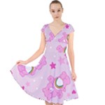 Cheer Bear Pink, Care, Care Bears, Cartoon Cap Sleeve Front Wrap Midi Dress