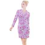 Cheer Bear Pink, Care, Care Bears, Cartoon Button Long Sleeve Dress