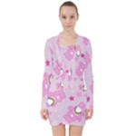 Cheer Bear Pink, Care, Care Bears, Cartoon V-neck Bodycon Long Sleeve Dress