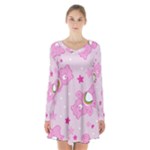 Cheer Bear Pink, Care, Care Bears, Cartoon Long Sleeve Velvet V-neck Dress