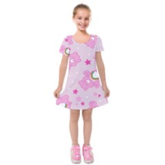 Cheer Bear Pink, Care, Care Bears, Cartoon Kids  Short Sleeve Velvet Dress from ArtsNow.com