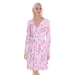 Cheer Bear Pink, Care, Care Bears, Cartoon Long Sleeve Velvet Front Wrap Dress