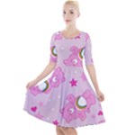 Cheer Bear Pink, Care, Care Bears, Cartoon Quarter Sleeve A-Line Dress