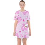 Cheer Bear Pink, Care, Care Bears, Cartoon Sixties Short Sleeve Mini Dress