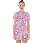 Cheer Bear Pink, Care, Care Bears, Cartoon Drop Hem Mini Chiffon Dress