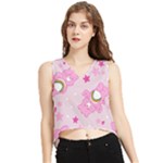 Cheer Bear Pink, Care, Care Bears, Cartoon V-Neck Cropped Tank Top