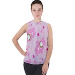 Cheer Bear Pink, Care, Care Bears, Cartoon Mock Neck Chiffon Sleeveless Top