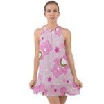 Cheer Bear Pink, Care, Care Bears, Cartoon Halter Tie Back Chiffon Dress