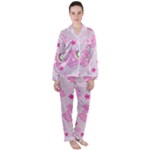 Cheer Bear Pink, Care, Care Bears, Cartoon Women s Long Sleeve Satin Pajamas Set	