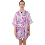 Cheer Bear Pink, Care, Care Bears, Cartoon Half Sleeve Satin Kimono 