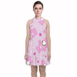 Cheer Bear Pink, Care, Care Bears, Cartoon Velvet Halter Neckline Dress 