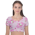 Cheer Bear Pink, Care, Care Bears, Cartoon Velvet Short Sleeve Crop Top 