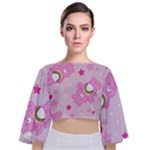 Cheer Bear Pink, Care, Care Bears, Cartoon Tie Back Butterfly Sleeve Chiffon Top