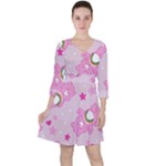 Cheer Bear Pink, Care, Care Bears, Cartoon Quarter Sleeve Ruffle Waist Dress