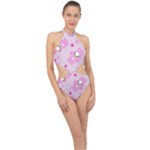 Cheer Bear Pink, Care, Care Bears, Cartoon Halter Side Cut Swimsuit