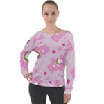 Cheer Bear Pink, Care, Care Bears, Cartoon Off Shoulder Long Sleeve Velour Top