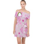 Cheer Bear Pink, Care, Care Bears, Cartoon Off Shoulder Chiffon Dress