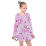 Cheer Bear Pink, Care, Care Bears, Cartoon Kids  Long Sleeve Dress