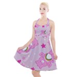 Cheer Bear Pink, Care, Care Bears, Cartoon Halter Party Swing Dress 