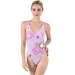 Cheer Bear Pink, Care, Care Bears, Cartoon High Leg Strappy Swimsuit