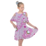 Cheer Bear Pink, Care, Care Bears, Cartoon Kids  Shoulder Cutout Chiffon Dress