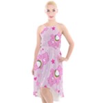 Cheer Bear Pink, Care, Care Bears, Cartoon High-Low Halter Chiffon Dress 