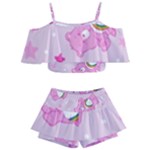 Cheer Bear Pink, Care, Care Bears, Cartoon Kids  Off Shoulder Skirt Bikini