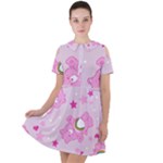 Cheer Bear Pink, Care, Care Bears, Cartoon Short Sleeve Shoulder Cut Out Dress 