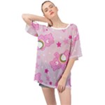 Cheer Bear Pink, Care, Care Bears, Cartoon Oversized Chiffon Top