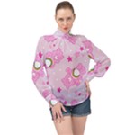 Cheer Bear Pink, Care, Care Bears, Cartoon High Neck Long Sleeve Chiffon Top