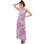 Cheer Bear Pink, Care, Care Bears, Cartoon V-Neck Chiffon Maxi Dress