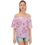 Cheer Bear Pink, Care, Care Bears, Cartoon Off Shoulder Short Sleeve Top