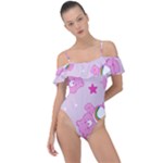 Cheer Bear Pink, Care, Care Bears, Cartoon Frill Detail One Piece Swimsuit