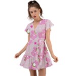 Cheer Bear Pink, Care, Care Bears, Cartoon Flutter Sleeve Wrap Dress