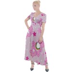 Cheer Bear Pink, Care, Care Bears, Cartoon Button Up Short Sleeve Maxi Dress