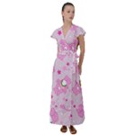 Cheer Bear Pink, Care, Care Bears, Cartoon Flutter Sleeve Maxi Dress