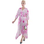 Cheer Bear Pink, Care, Care Bears, Cartoon Quarter Sleeve Wrap Front Maxi Dress