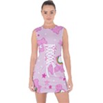 Cheer Bear Pink, Care, Care Bears, Cartoon Lace Up Front Bodycon Dress