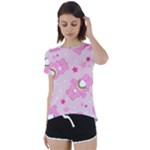 Cheer Bear Pink, Care, Care Bears, Cartoon Short Sleeve Open Back T-Shirt